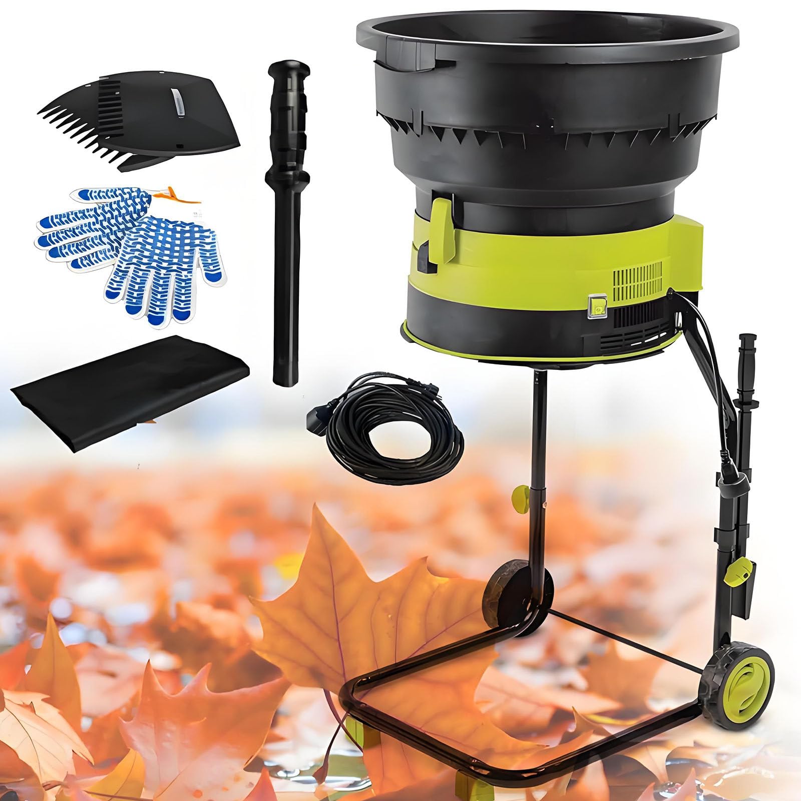 Trituradora De Hojas Eléctrica para Jardín, Trituradora De Hojas De 2500 W con Ruedas, Rastrillo De Hojas, Bolsa De Almacenamiento, Astilladoras De 8000 RPM,Powercord×10m