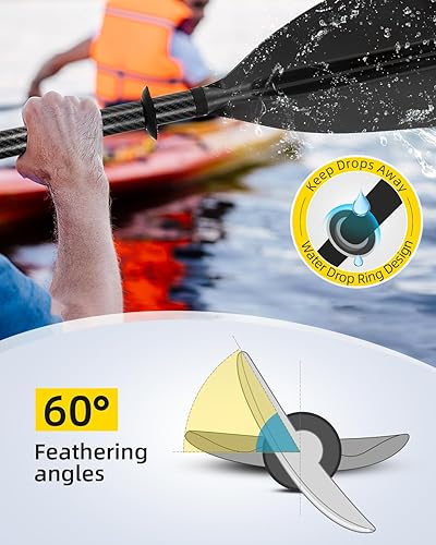 Miniatura 6 de OCEANBROAD Adjustable Carbon Fiber Kayak Paddle 86in220cm to 94in240cm Kayaking Oar for Adults with Paddle Leash 1 Paddle