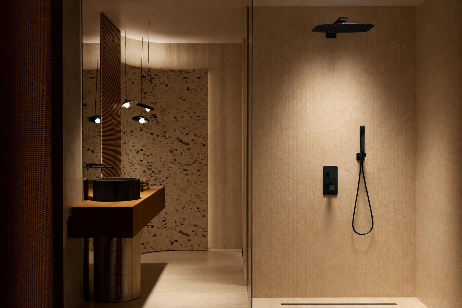 IMEX Conjunto Ducha Empotrado Termostático Negro mate Toscana GTT064 Grifería con Rociador Efecto Lluvia 25x40 cm Ducha de Baño 2 Vías Set de Ducha Completo