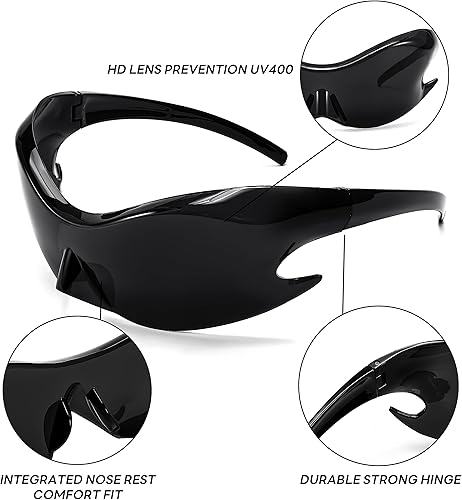 Vista 3 de FEISEDY Lentes de sol futuristas, moda Alien Y2K envolvente para mujeres y hombres, B4135