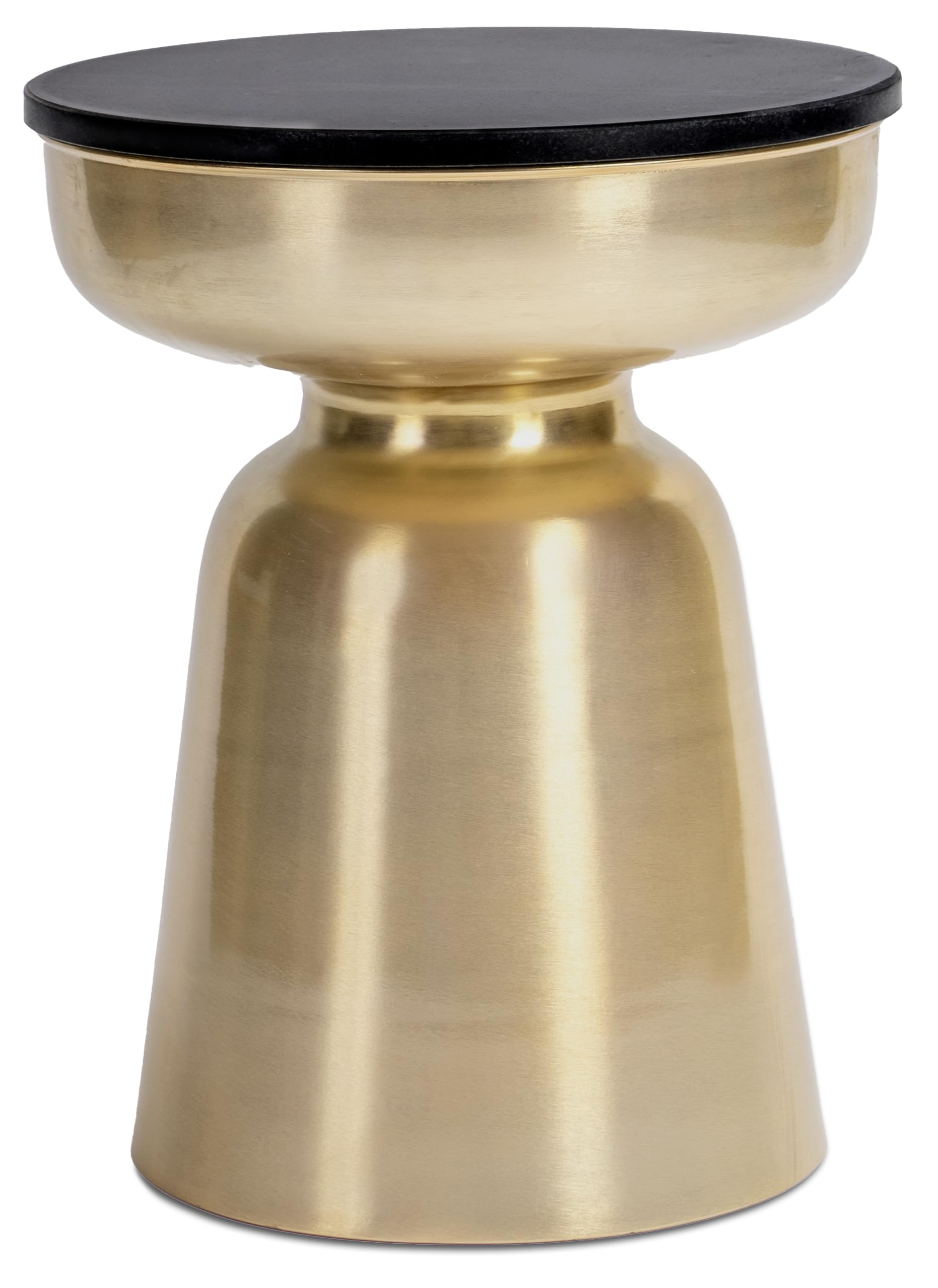 Finch Adler Metal Accent Side Table, 16" Natural Granite Top, Brushed Brass Base, Hourglass Shape, Modern EndTable, BedsideTable or Nightstand for Living Room or Bedroom