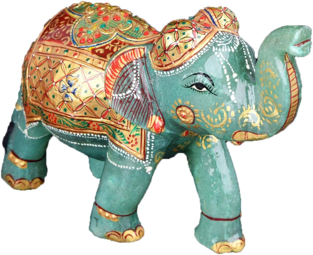 GEMHUB Approximately 7900.00 Ct Green Jade Gemstone Elephants Collectibles Figurine Statue Decor V-4423