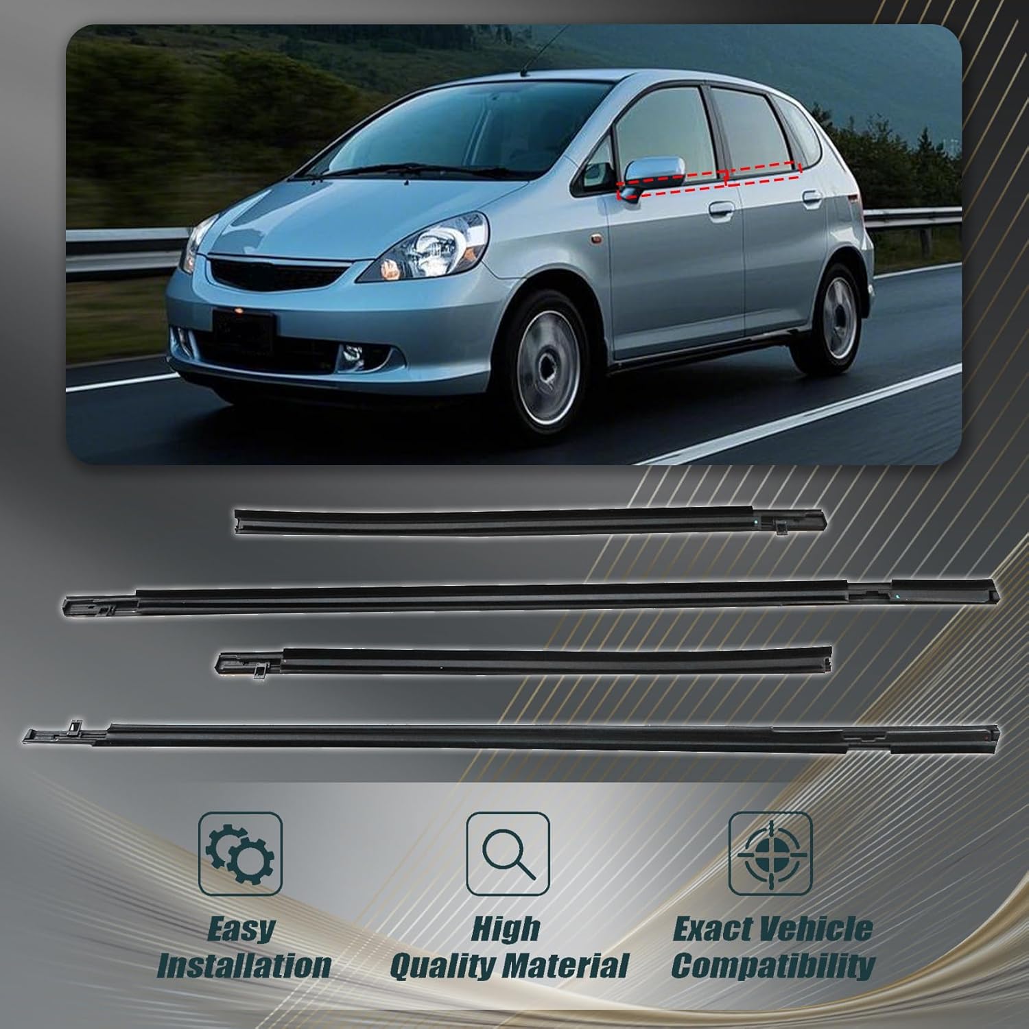 FZJDSD 4PCS Car Outer Door Glass Window Moulding Trim Weatherstrip Seal Belt Compatible with Honda Fit Hatchback 4-Door 2007 2008 Window Weather Stripping