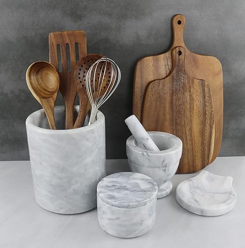 Miniatura 8 de Bodega de sal de mármol negro con tapa y cuchara de madera, caja de hierbas de especias y pimienta hecha a mano de 4 pulgadas