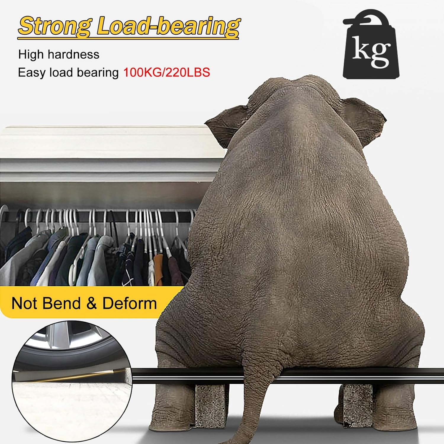 Closet Rods Closet Rod Shelf Support Brackets,Detachable Wall Mounted Clothes Hanging Bar Cuttable(Black,Closet Width 37"/94cm Gray)