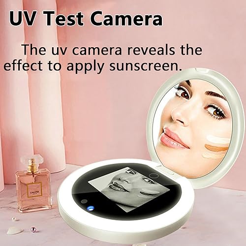 Miniatura 2 de Cámara de espejo UV con luz, aumento 2X, maquillaje de viaje, tamaño de bolsillo de 3.5 pulgadas, para pruebas de protección solar