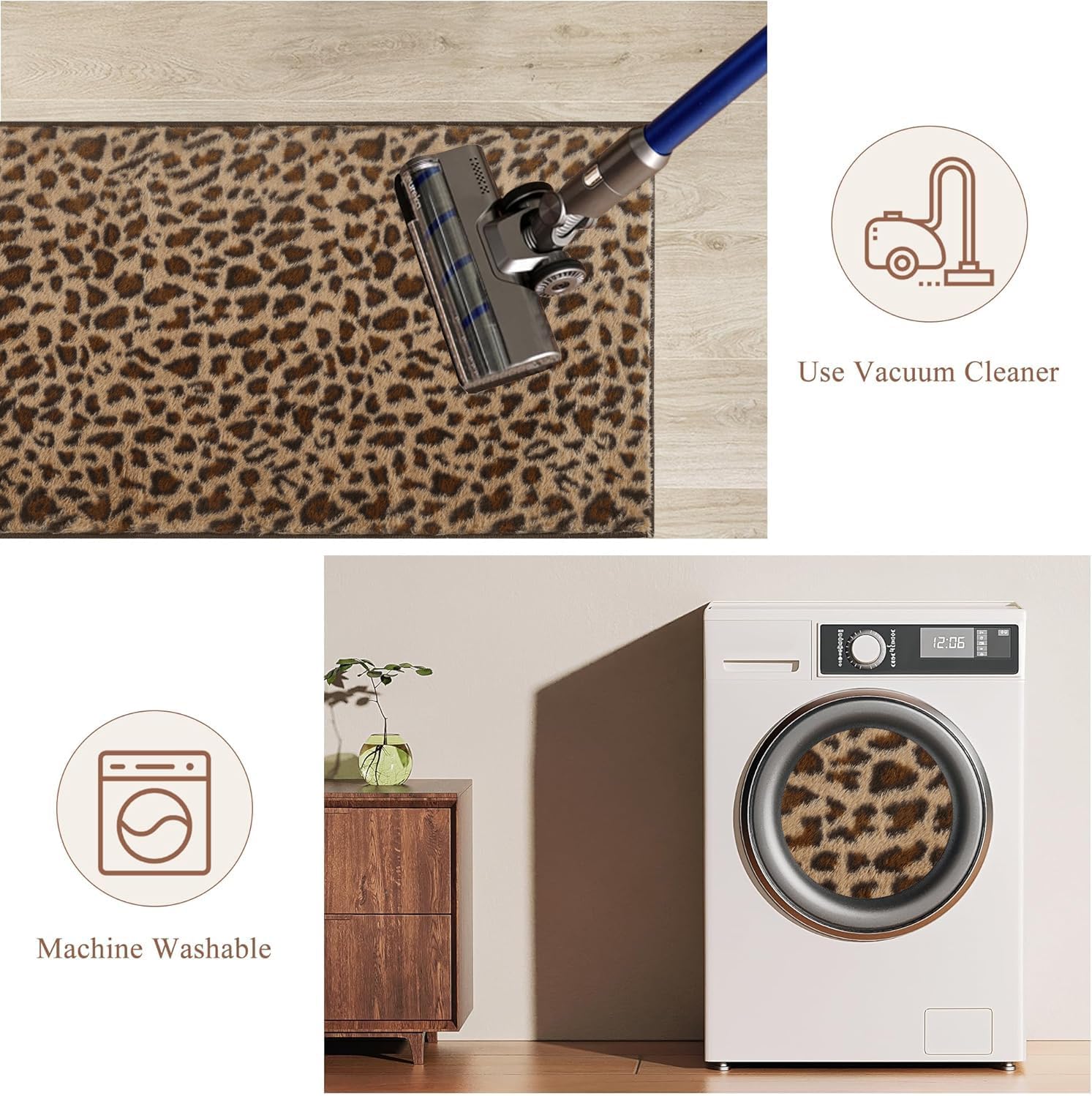 Leopard Print Runner Rug for Hallway Washable Rugs 17x47 Inch Cheetah Fluffy Rug Non Slip Kitchen Rugs Laundry Room Rug Bathroom Mat Soft Floor Carpet Runners for Bedroom Entryway Home Decor