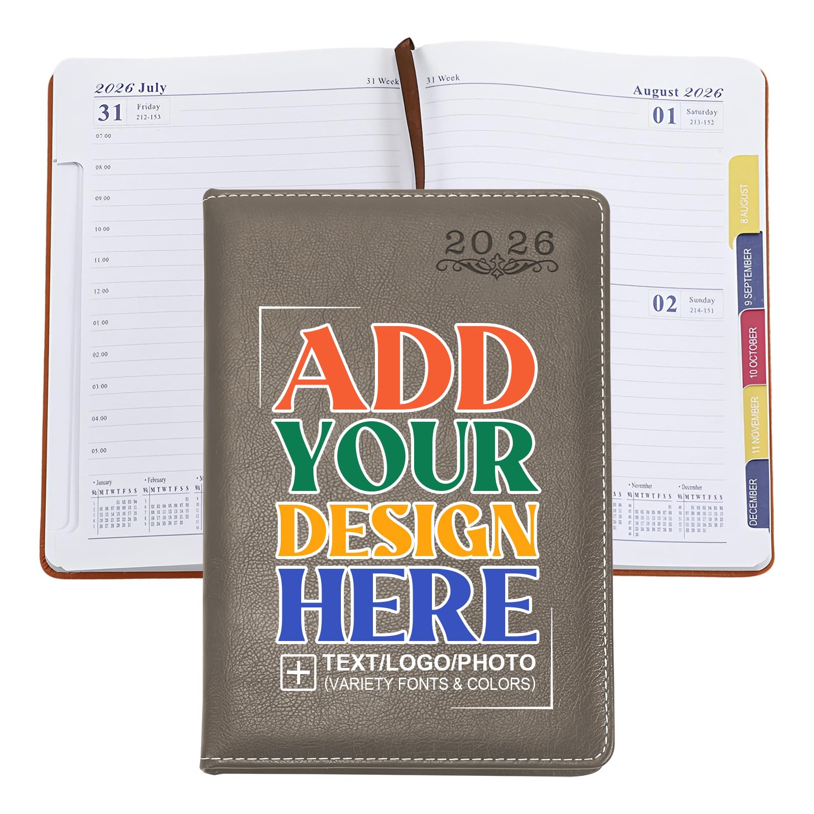 Custom Personalised 2026 A5 Planner - Customisable with Logo/Photo/Text | Soft PU Leather Cover, Monthly/Daily/Academic Weekly Pages & Calendar for School, Brown