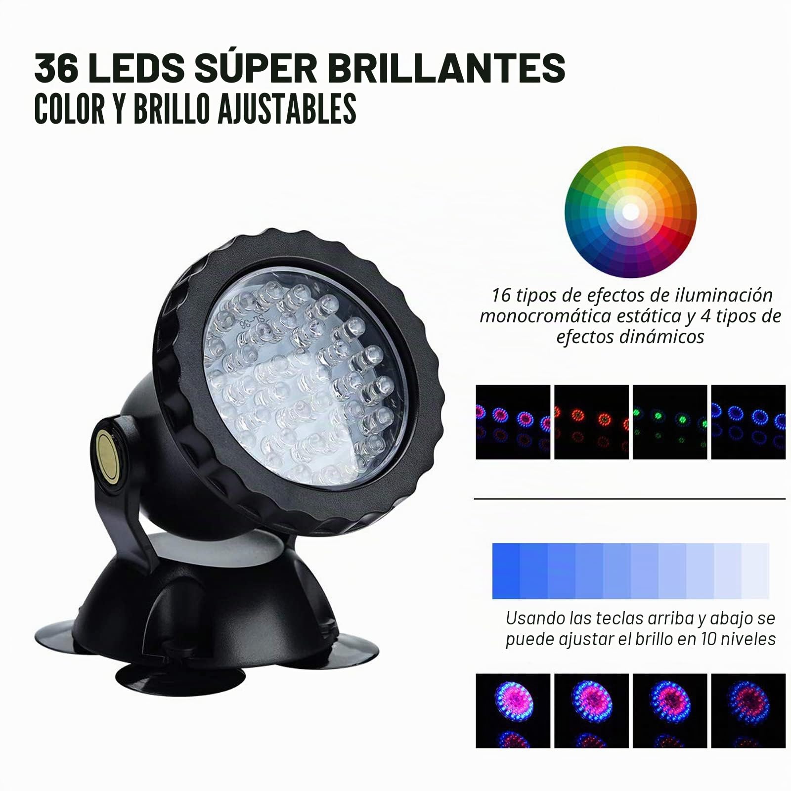 Lychee Luces Para Estanques con Control Remoto, LED RGB Proyectores Sumergibles para Exteriores Luces Subacuáticas Ajustables Color, para Estanques Acuario Jardín Piscina Fuente (1PCS)
