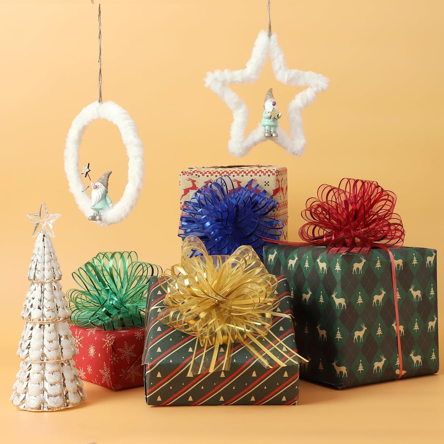 6 Pieces Pull Bow Large 6 Inch Organza Pull Bow Present Wrapping Pull Bow with Ribbon for Gift Wrapping Baskets Wedding (Gold) - Image 5