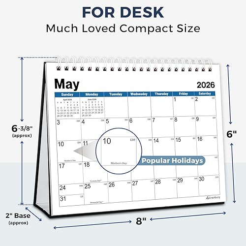 Miniatura 2 de CRANBURY Calendario de escritorio pequeño 2025-2026, abatible de pie de 8 x 6 pulgadas, uso ahora hasta diciembre de 2026, calendario de escritorio