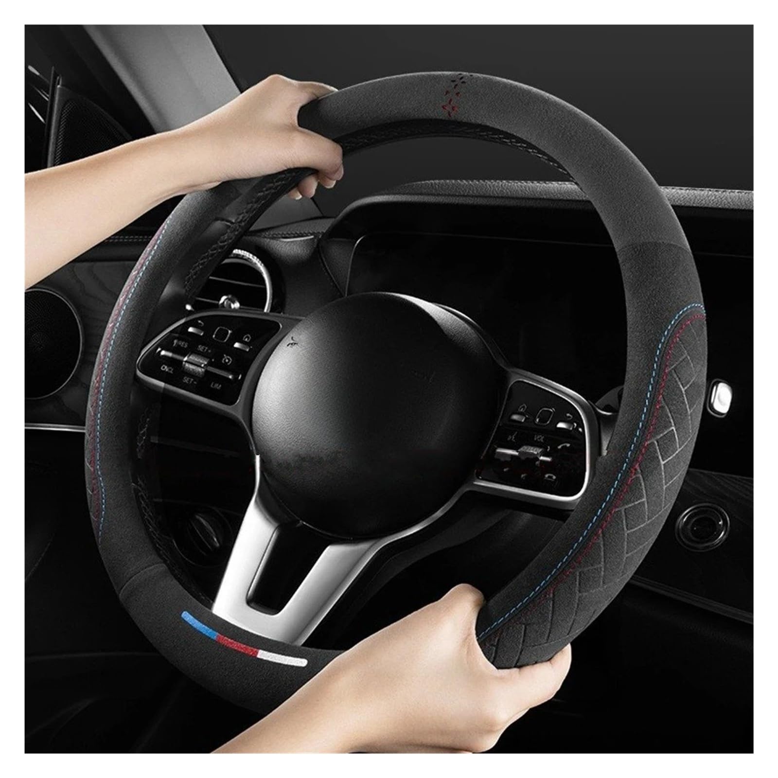 Cubierta Volante Coche Funda Volante Coche Piel Ante Transpirable Antideslizante Universal 37-38Cm Accesorios Decorativos(D Shape)