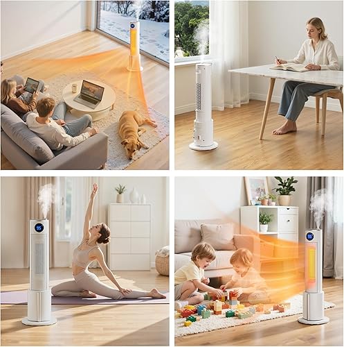Miniatura 8 de Calentador de espacio con humidificador, calentador de torre portátil para uso en interiores con tanque de agua de 1 litro, calentador de espacio
