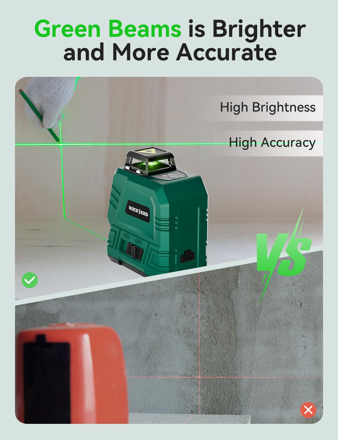 RockSeed Livella Laser con Treppiede Regolabile da 1,2 m, 1x360° Linea Laser Verde Orizzontale e 1x150° Linea Laser Verde Verticale Auto-Livellante, Livello Laser Ricaricabile,per Fai da te
