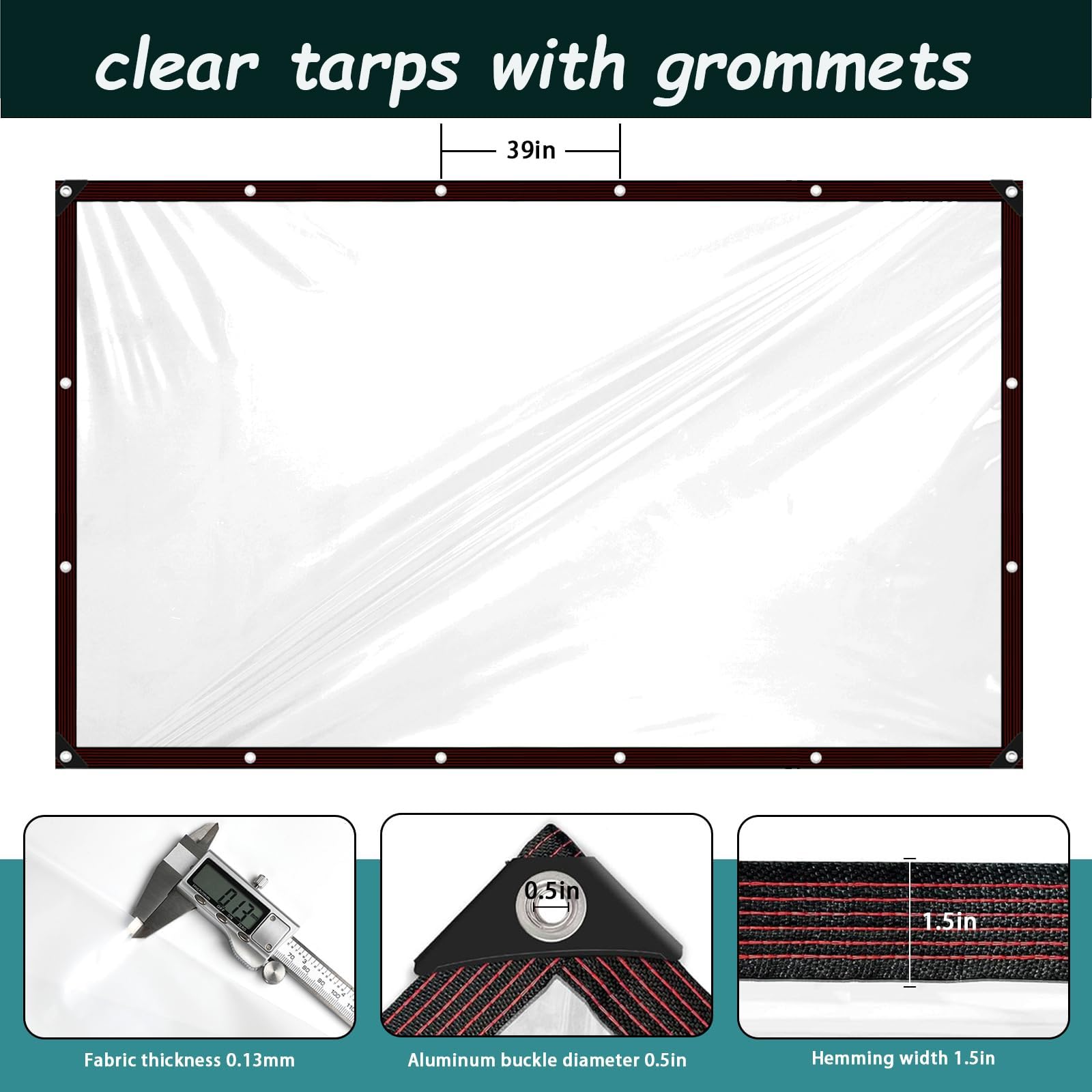 12x20FT Clear Heavy Duty PVC Tarp With Grommets, Waterproof And Tear