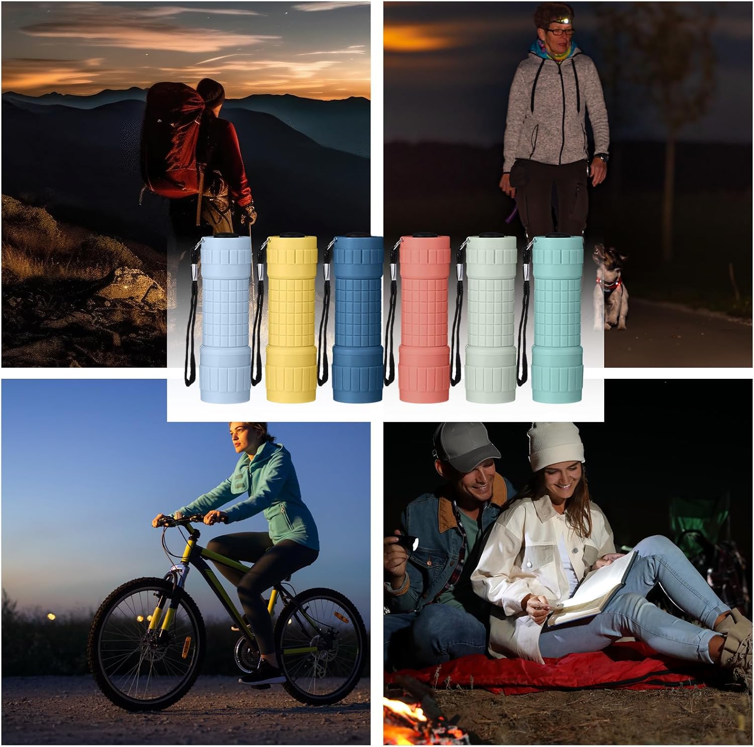 Glooglitter 30 Pack 9 LED Small Mini Flashlight Set Plastic Handheld Flashlights with Lanyard, 3 AAA Batteries Included Night Reading Camping Emergency Hunting, 6 Color (Muted Color)