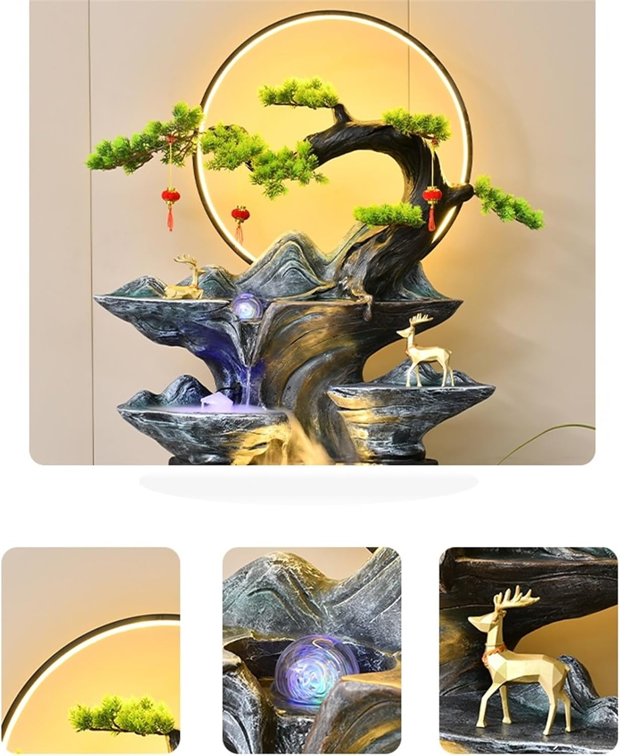 Modern Chinese Water Fountain Landscape, Home Living Room Courtyard Water Circulation Floor Decoration, Office Water Landscaping Floor-Standing Fountains(L)