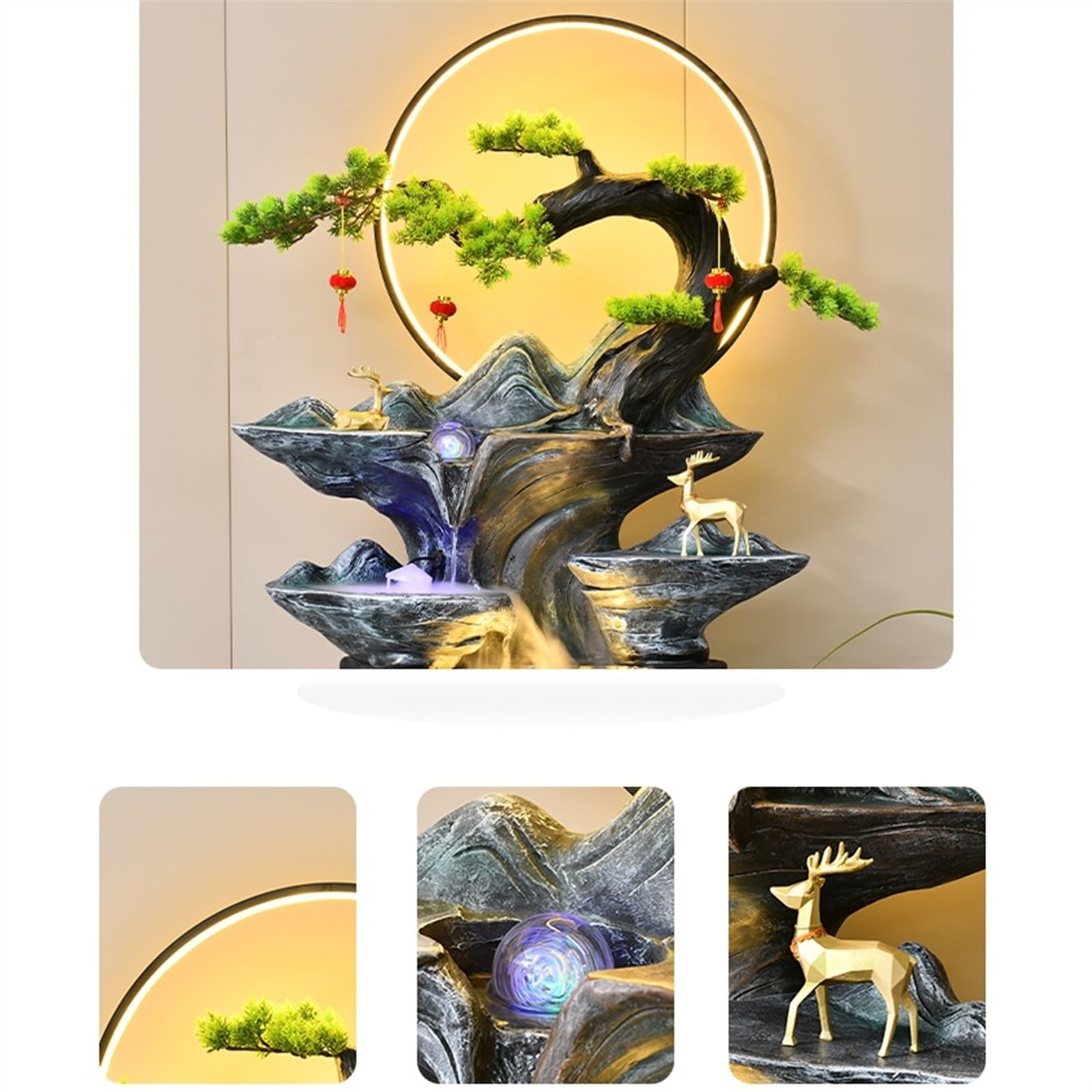 Gartenbrunnen Chinesische Wasserbrunnen-Landschaft, Zuhause, Wohnzimmer, Innenhof, Wasserzirkulation, Bodendekoration, Büro-Wasserlandschaftsgestaltung Springbrunnen Outdoor (Size : M)