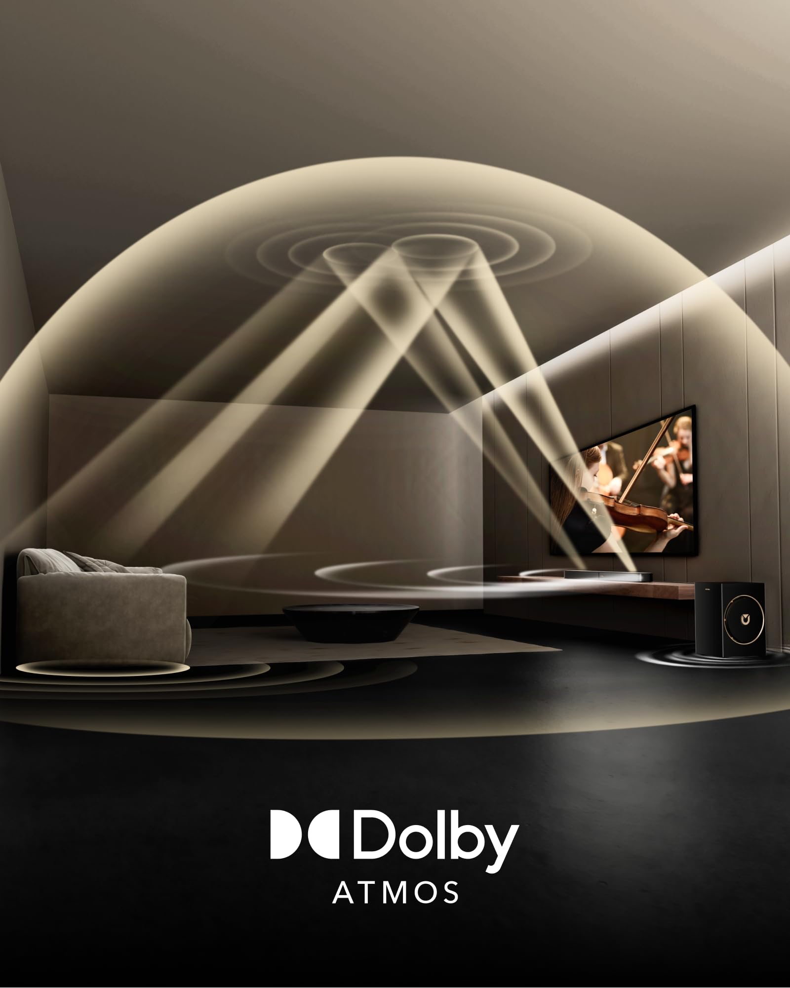 ULTIMEA 3.1.2ch Sound Bar con Dolby Atmos, Surround Sound System per Smart TV, Soundbar con subwoofer da 6,5 pollici per Home Theater, BT 5.4, HDMI eARC, Skywave F30 Boom