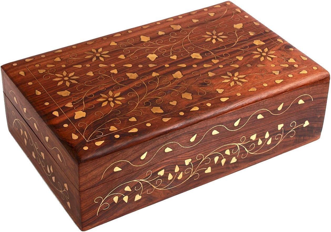 Storage Chest Handcrafted with Mughal-inspired Brass Inlays