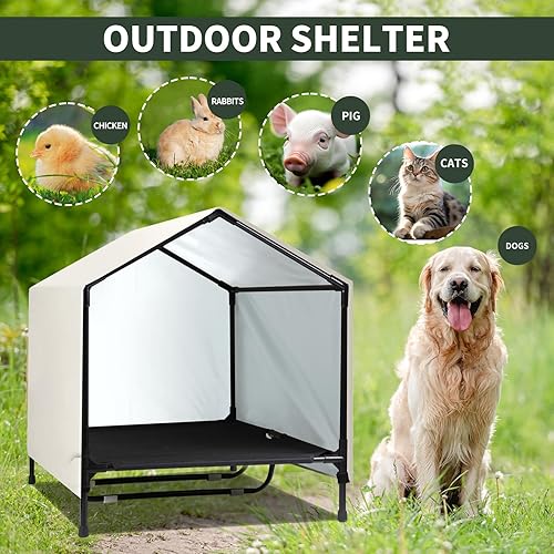 Miniatura 5 de Casa para perros para interiores y exteriores, para perros grandes, XL, XXL, jumbo, cama elevada para perros con toldo, impermeable y resistente al