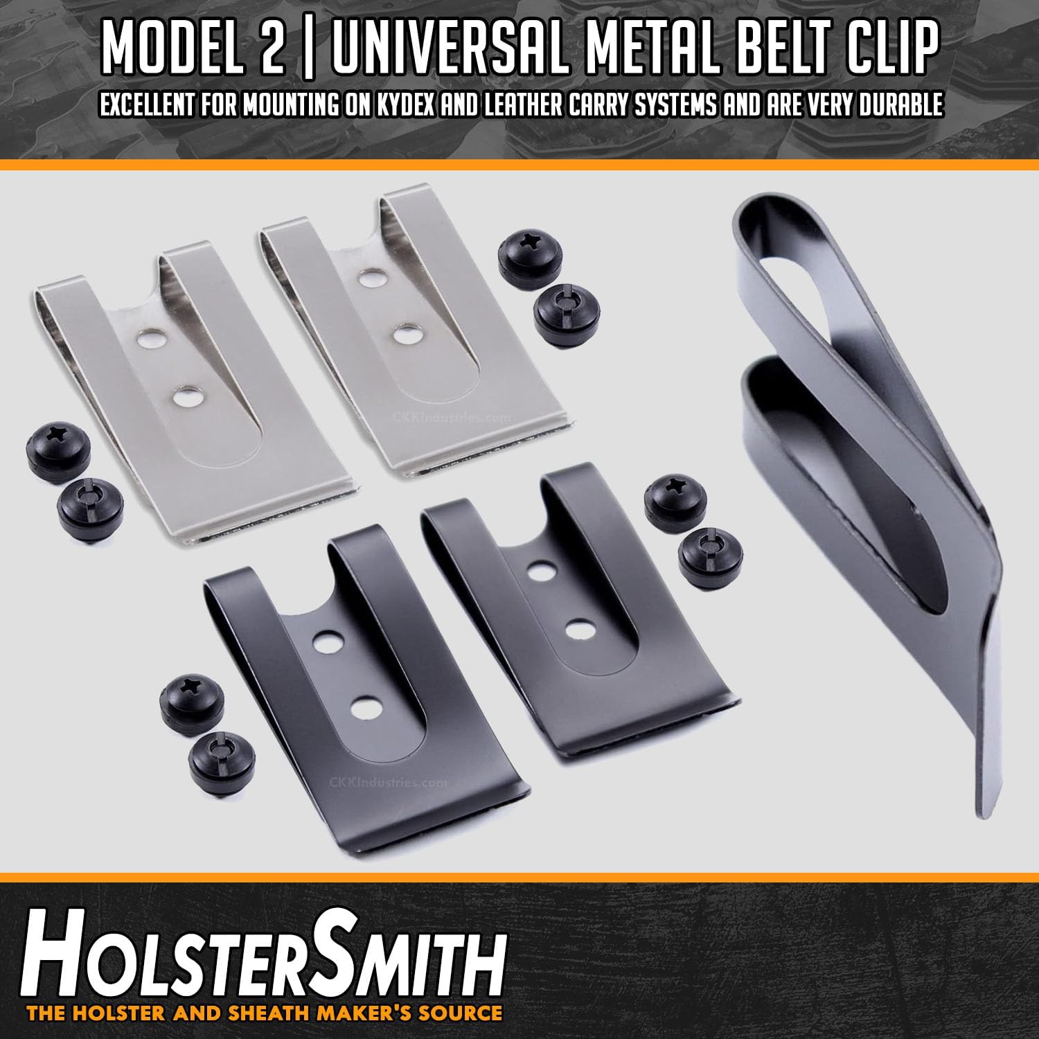 HolsterSmith Universal Metal Belt Clip - fits up to 2.0 inch Belts - Nickel & Black Finish – with Mounting Hardware