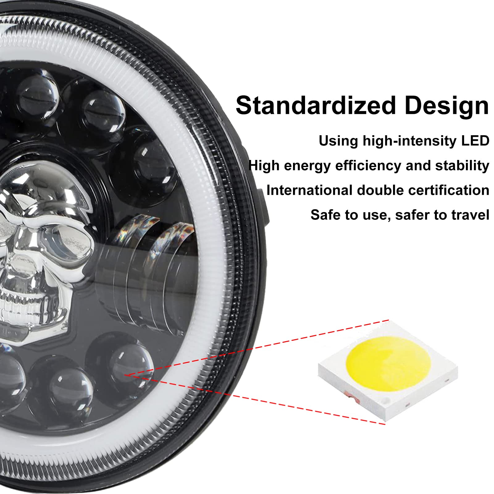 Amazon | 7インチ オートバイ スカル LED ヘッドライト ハーレー
