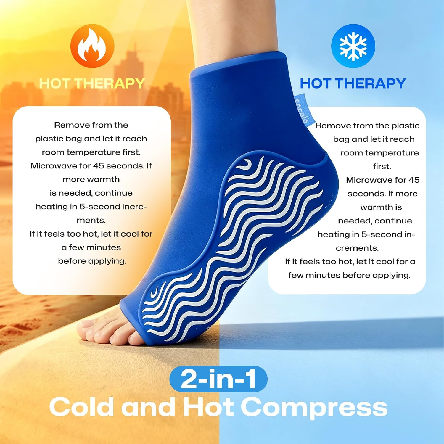 Ankle Ice Pack Wrap Cold Compression for Sprain & Swelling Relief | 3D ThermalLock Reusable Thick Gel Pad, Hot Cold Therapy for Foot & Heel Pain, Plantar Fasciitis, Achilles Tendonitis,Size M
