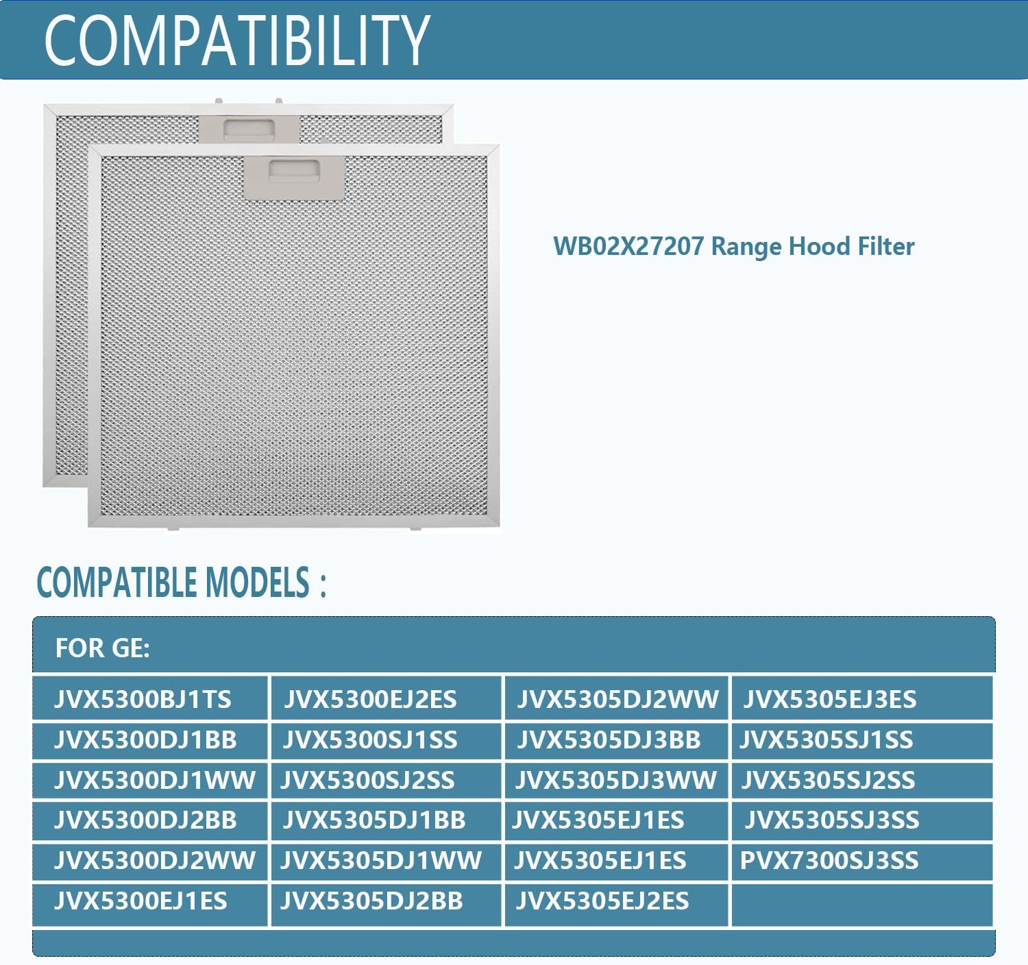 WB02X27207 Range Hood Grease Filter Vent Hood Aluminum Mesh Filter Compatible with GE JVX5300BJ1TS JVX5300DJ1WW JVX5300DJ1BB 13.75"x13.75" Replace 4463981 AP6039217 PS11771771 EAP11771771 2 Pack