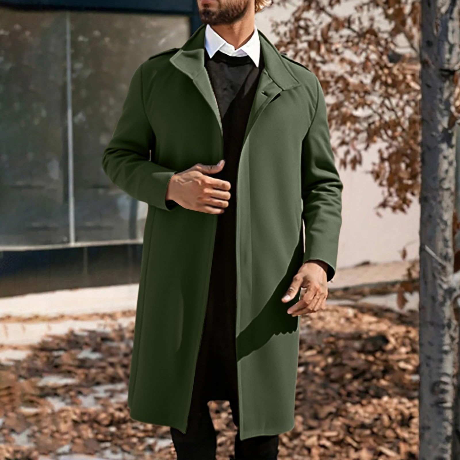Wintermantel Herren Warm, Mantel Herren Wolle, Reverskragen Trenchcoat Übergang Gepolstert Trench Jacket Mit Taschen Klassischer Dufflecoat Mittellanger Mäntel Warmer Parka Overcoat