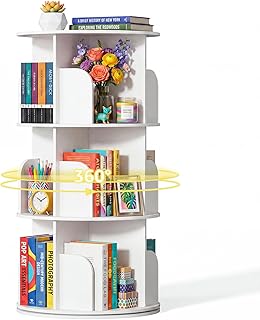DUMOS 3 Tier Rotating Bookshelf Tower, Spinning Bookshelf for Small Space | 360° Display Revolving Bookcase Lazy Susan,