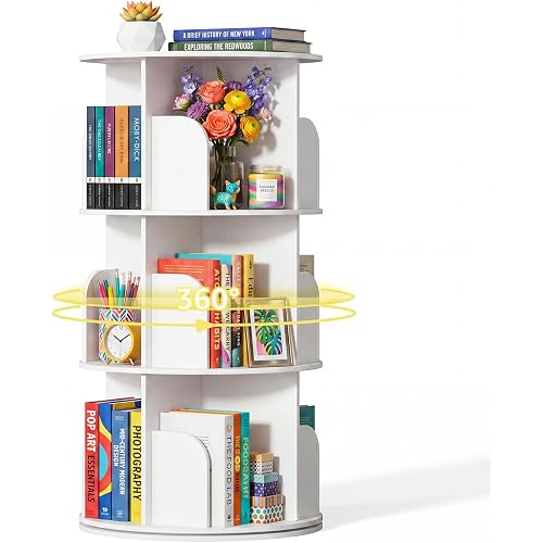 DUMOS 3 Tier Rotating Bookshelf Tower, Spinning Bookshelf for Small Space