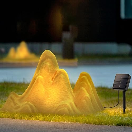 Luces solares para decoración al aire libre, linterna de roca para patio, luces nocturnas de paisaje RGB con memoria y modo automático, IP44