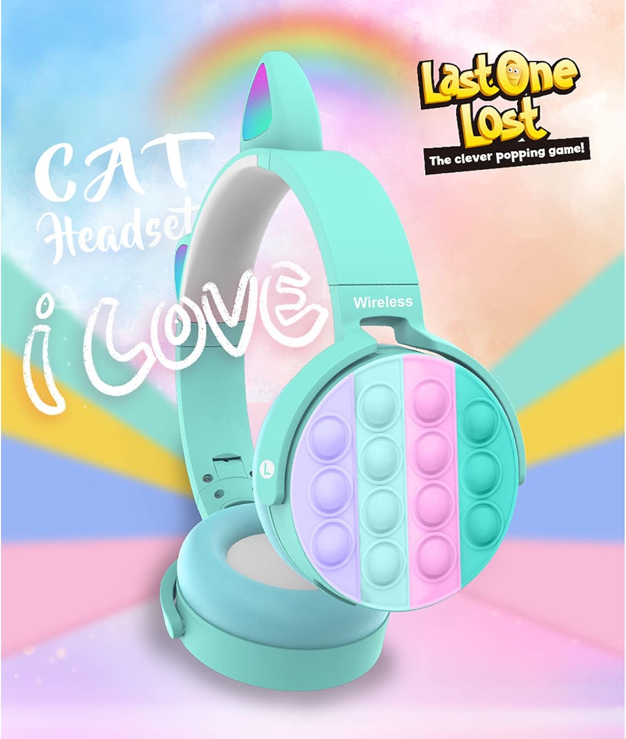 Owl's-Yard Rainbow Pop-On-It Bluetooth 5.0 Headphones, Fidget Head-Mounted Stereo Headset, Wireless Over-Ear Headphones, Noise Cancelling, Gaming Headset for Kids Teens (Blue)