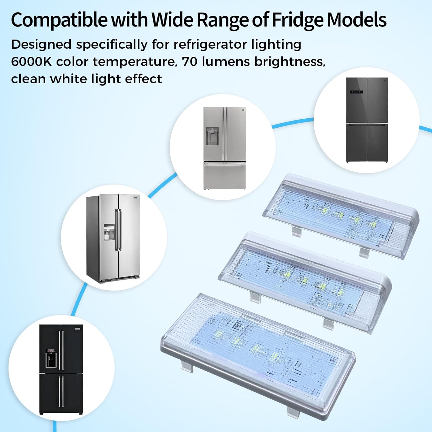 2 Pcs W10515057 & 1 Pc W10515058 Refrigerator LED Light Set with Tapered Lens, Compatible with Whirlpool Kenmore Maytag KitchenAid, Replaces WPW10515057 WPW10515058 AP6022533 AP6022534 PS11755866