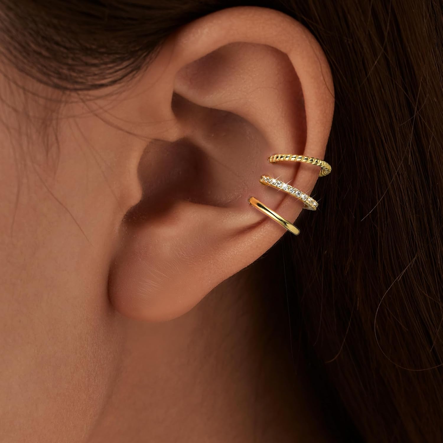 Ear Cuffs Non Piercing for Women, 925 Sterling Silver Cubic Zirconia Rope Band Wrap Ear Cuff Earring Trendy Cartilage Clip Earrings Hoop Huggie Cuffs Hypoallergenic Earrings Birthday Wedding Jewelry Gifts