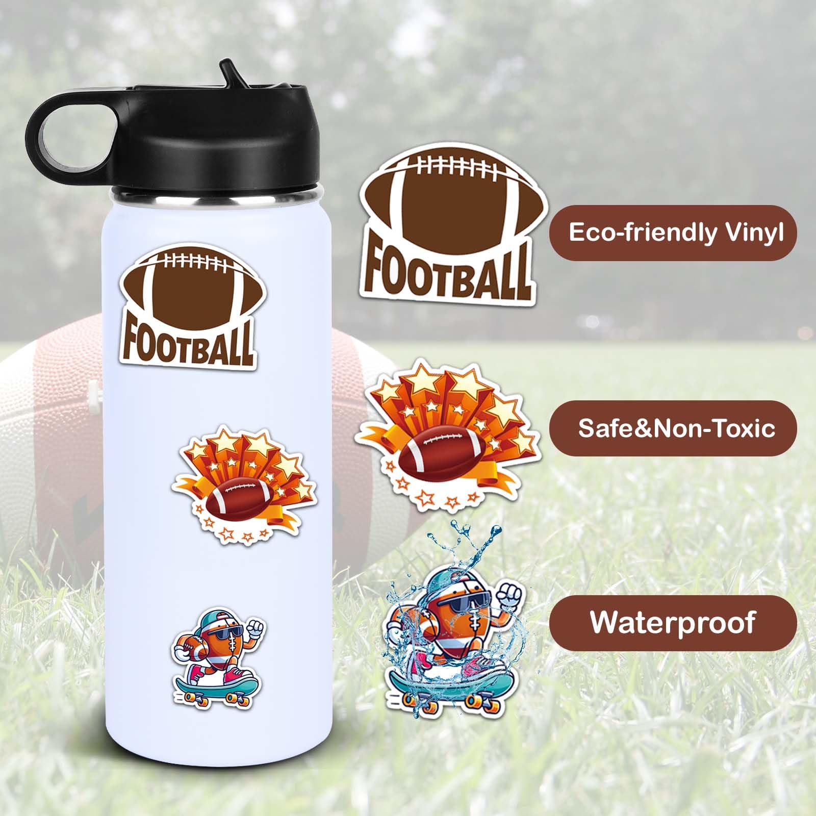 Football Stickers,100PCS Waterproof Vinyl Football Themed Stuff Accessories Sticker for Boys Kids Water Bottle Helmet Skateboard Scrapbooking
