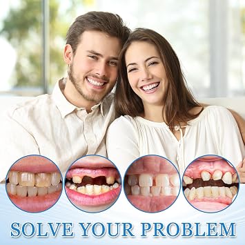 2 Set False Teeth,Natural-Looking Comfort Fit Silicone Dentures to Fit Over Existing Teeth,Moldable Dentures Teeth Top and Bottom for Men Women