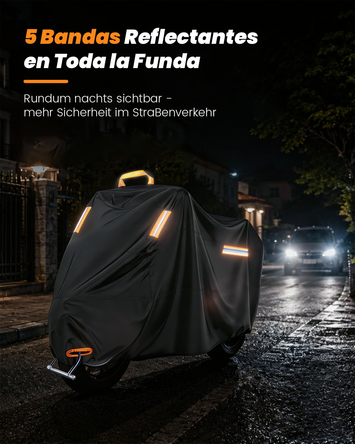 Funda para Moto 4XL, 420D Impermeable Motocicleta Exteriores con Orificio para Cadena Antirrobo, Protección contra Polvo, Lluvia, Nieve y Rayos UV (295 × 110 × 140 cm)