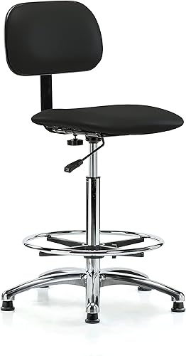 Perch - Silla de laboratorio estacionaria cromada con respaldo ajustable y anillo para el pie, altura del banco alta de 24-33.5 pulgadas, tela negra