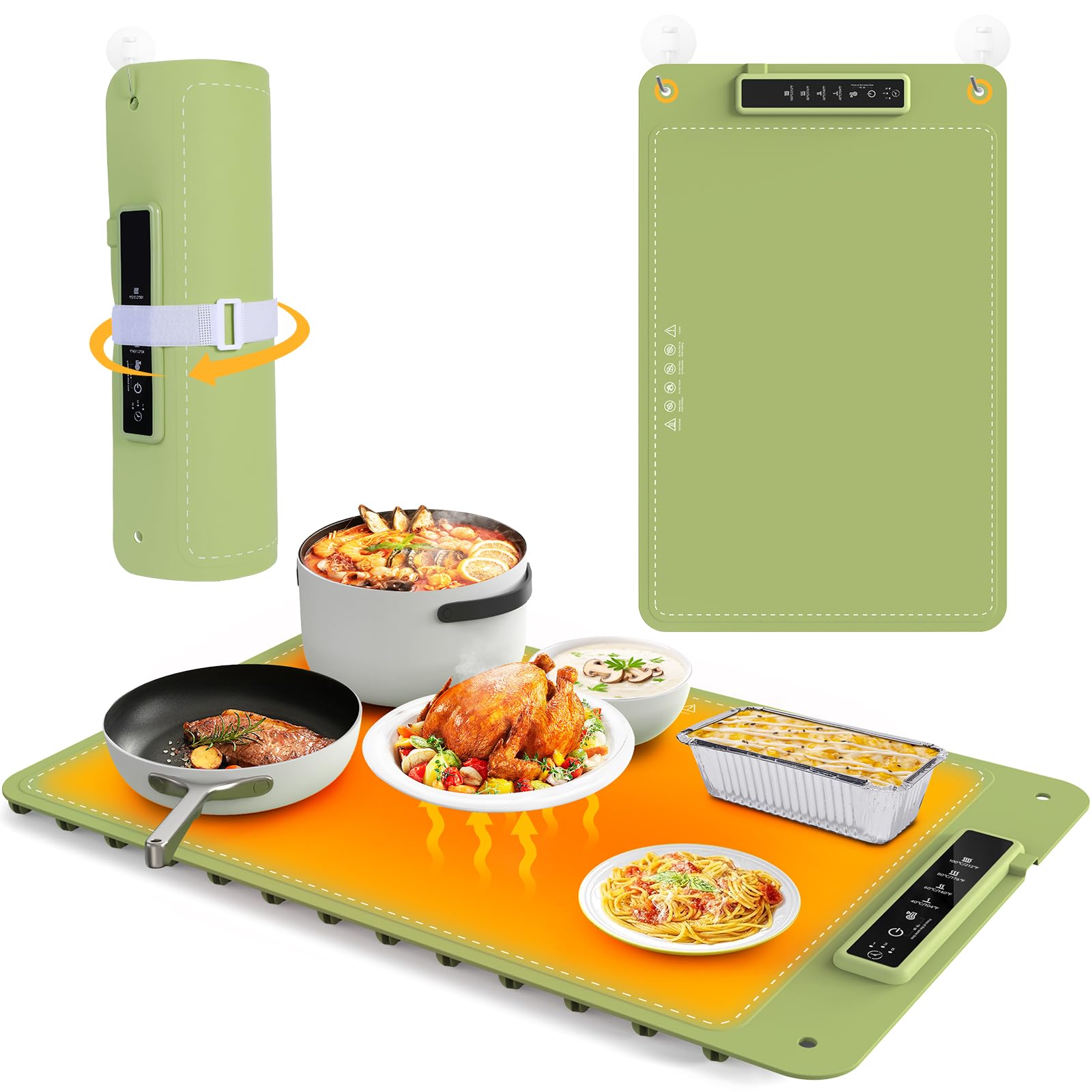 Food Warmers for Parties Buffet, Rollable Electric Warming Tray, Silicone Heating Mat for Food, Food Fast Heating or Thawing Mat for Party Gatherings, Restaurants, Chafing Dish, Daily Use(Green)