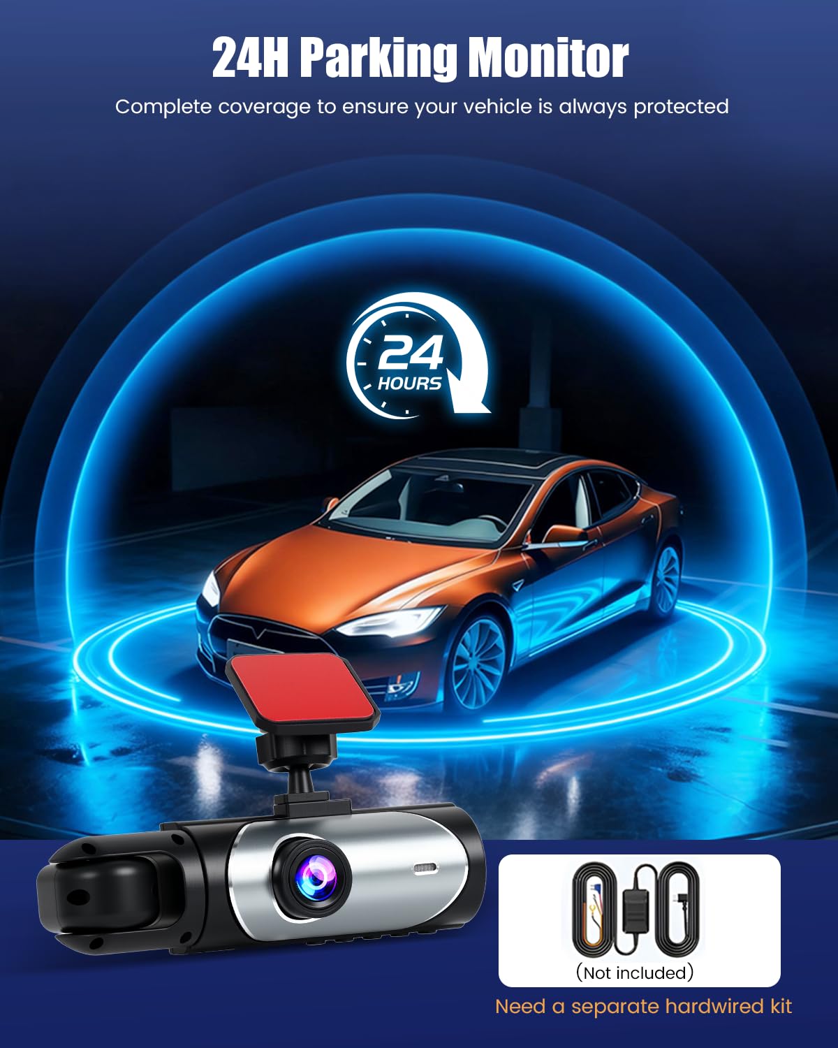 Dashcam Voiture Avant Intérieur avec 2 Canaux Dash Cam, 1080P 3.16" Écran, Camera Voiture Vision Nocturne,Enregistrement en Boucle, Détection de Mouvement, Carte SD 64G