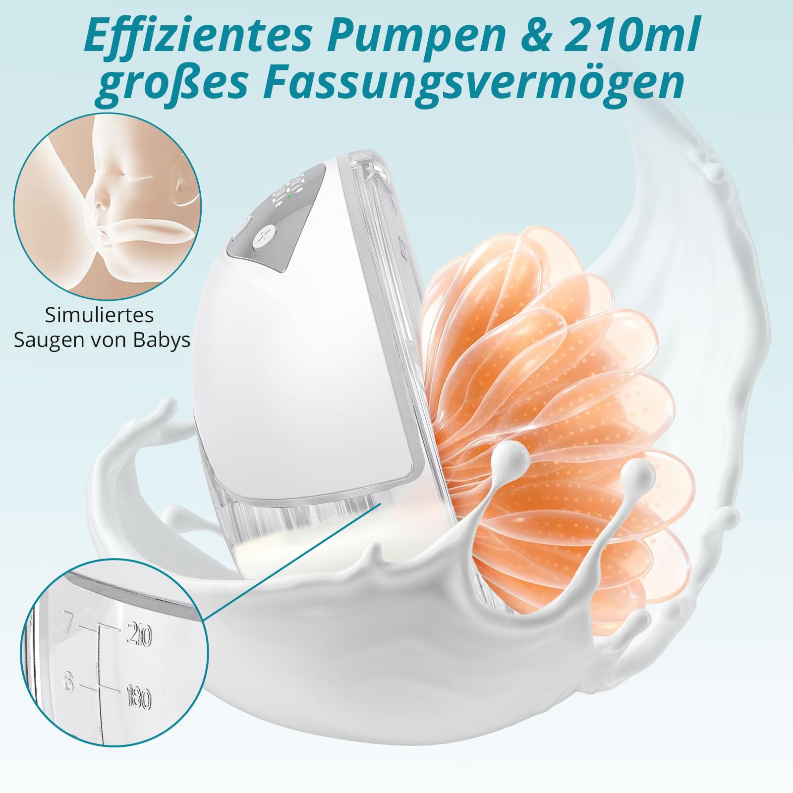 Doppelmilchpumpe Elektrische Freihändig Leise Abpumpen | 4 Modi & 12 Saugstufen, 210ml Breast Pump mit USB-Aufladung 19mm/21mm/24mm Flansch für Büro Reisen (Weiß)