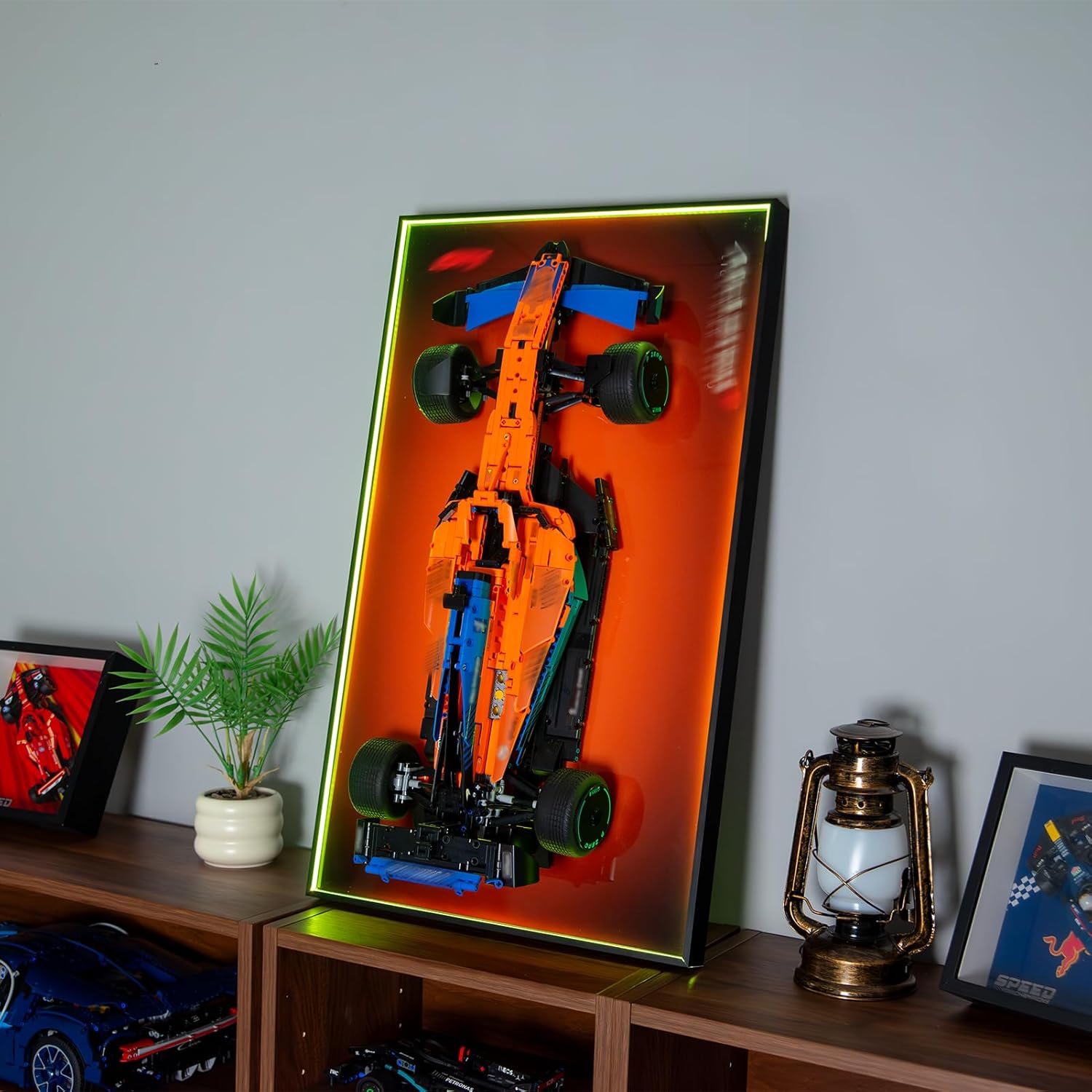 Display Wallboard with RGB LED Lights Compatible with Lego 42141 Technic McLaren Replica Race Car - Adult Collectibles Wall Mount for Home or Office Décor, Gradient Color (No Car Included)