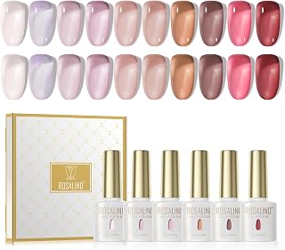 ROSALIND Semi-Permanent Nail Polish Set, 10 Colors Transparent Jelly Purple, Red, Light Pink/Orange/Purple, Coffee Brown UV Gel Polish Soak Off Semi Permanent Manicure Set