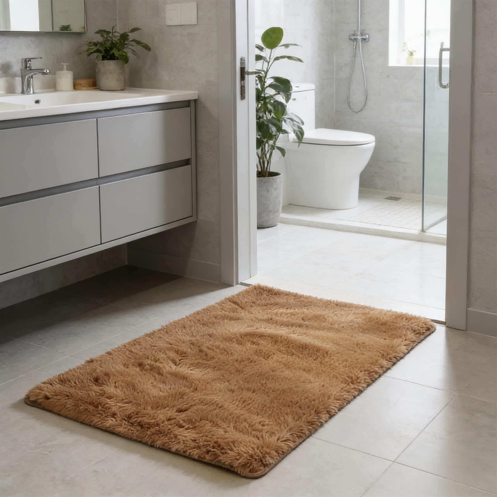 Tapis de salon antidérapant 180x135 marron fini les sols froids et glissants