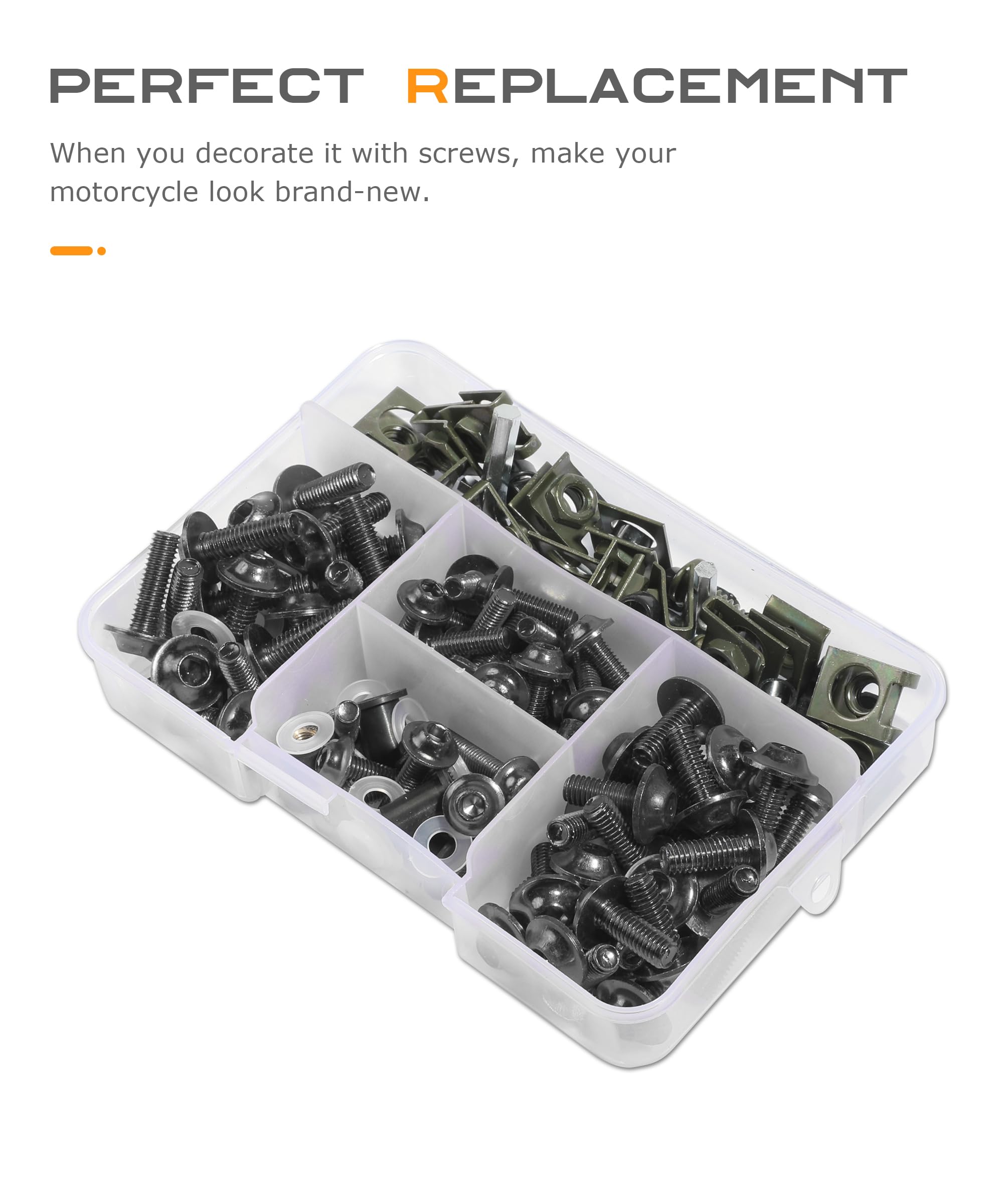 Flaconi 177PCS Tornillos de Motocicleta,Tornillos para Parabrisas de Moto,Tuercas Esparragos Moto,Kit de Tornillos de Carenado de Motocicleta,Adecuado para la Mayoría de Motos (Negro)