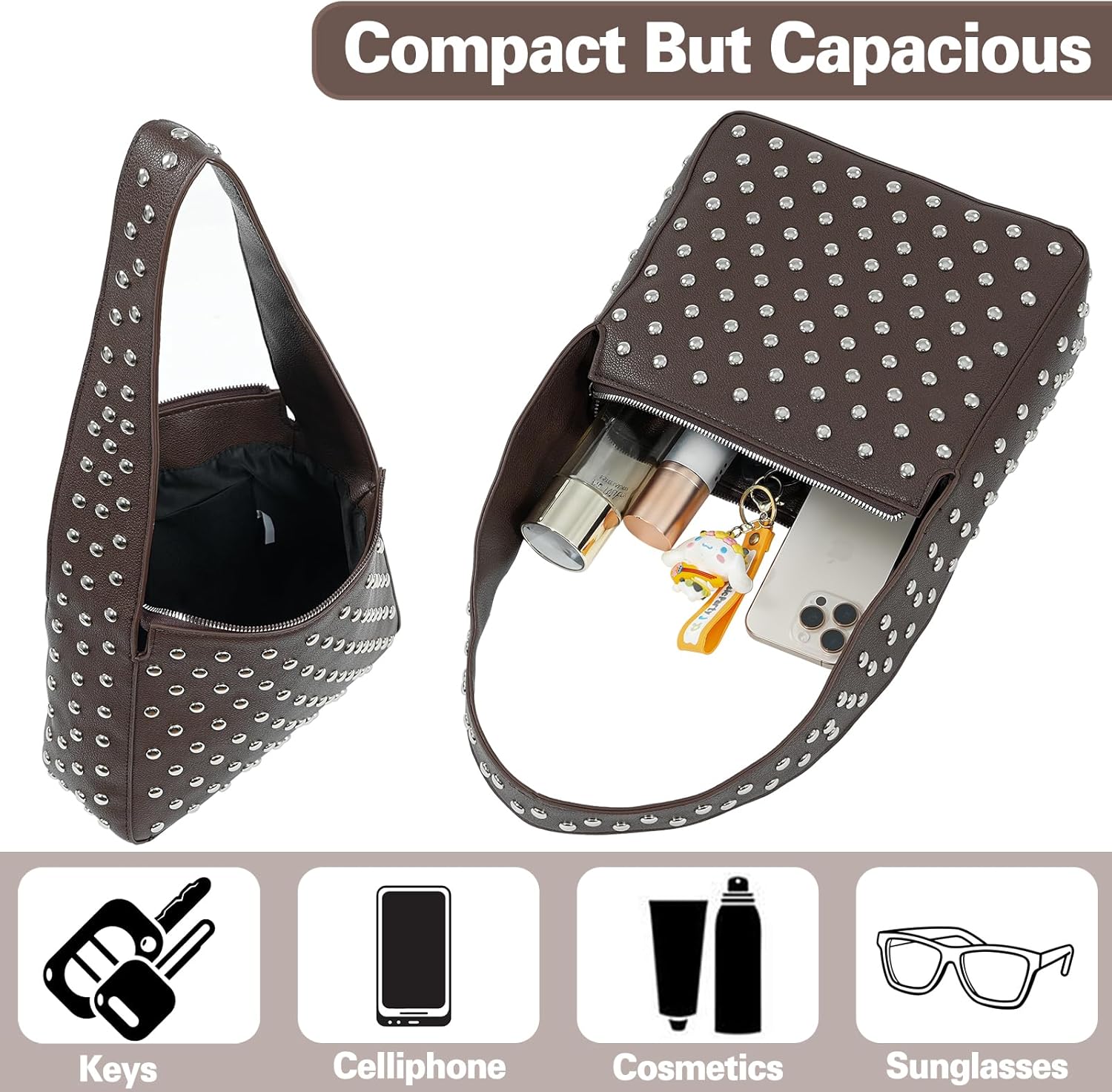 Studded Purses Y2k Shoulder Bag 90s Punk Women Small Shouder Purse Vegan Leather Designer Handbags Streetwear - Image 2