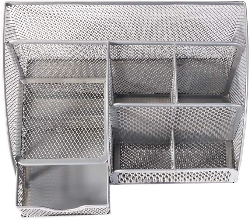 YCOCO Desk Organizer for Office,All in One Desktop Organizer with Note Paper Organizer and Pencil Holder, Silver Metal Mesh Office Organizer for Office Supply and Desk Accessories Organizers : Office Products