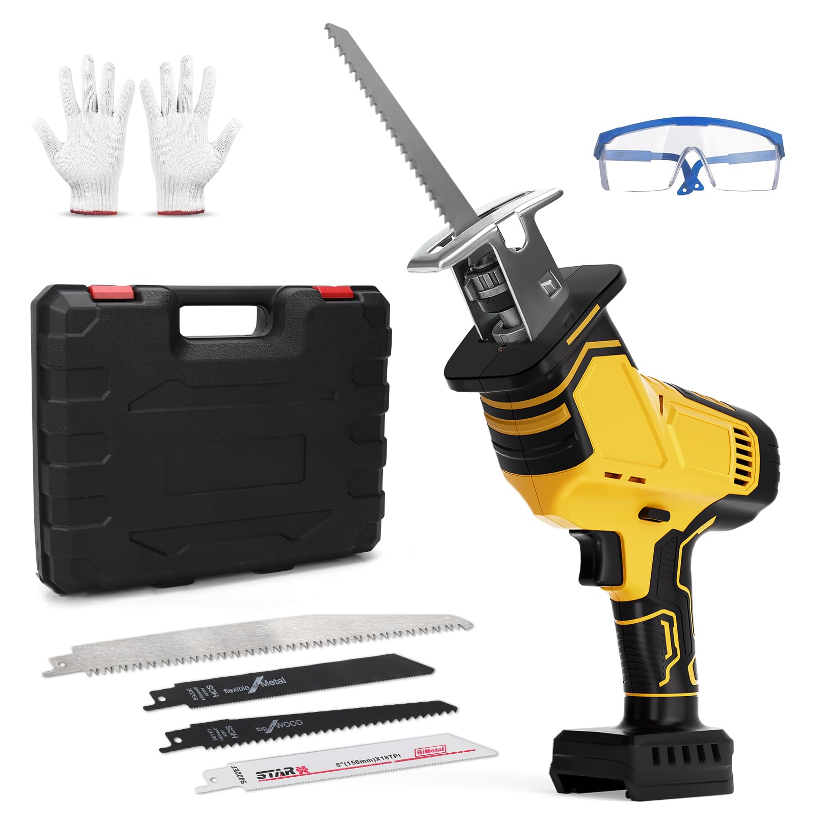 WingFly Sierra sable inalámbrica para Dewalt 18 V, 20 V batería, Sierra Alternativa profesional con 4 hojas, 2700 rpm, Sierra Recíproca Eléctrica con Velocidad Variable